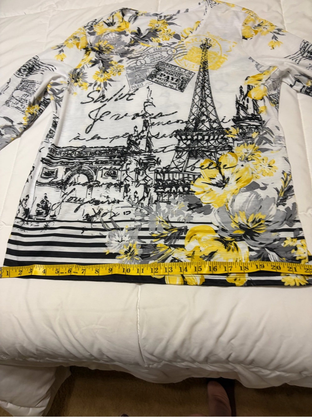Women's Paris Print Floral Long Sleeve Top - White, Yellow & Gray. Worn one time - Picture 8 of 11
